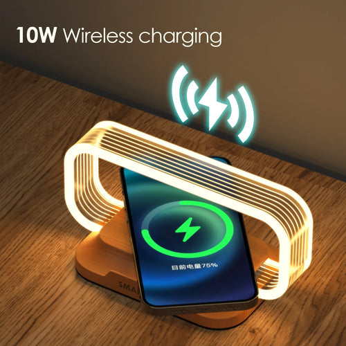 newest Wireless Charging bedside lamp table acrylic Night light with 10W 15W Phone Wireless Charger Stand
