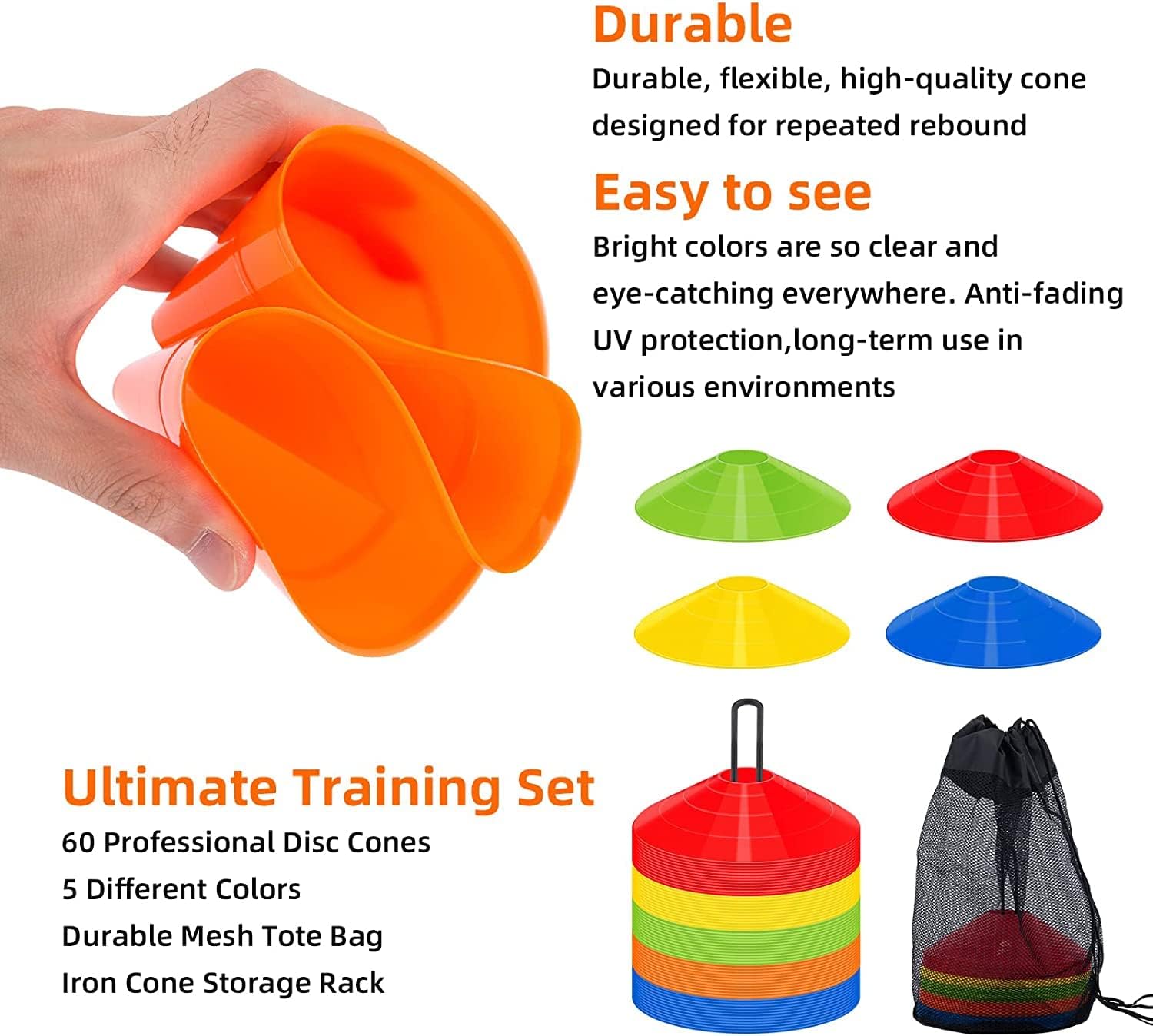 Soccer Cones with Carry Bag and Holder for Training, sports cones, disc sports cones, football cones for drills